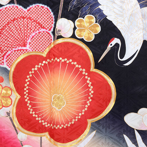 黒地 梅に鶴振袖（R1755） | furisodekan