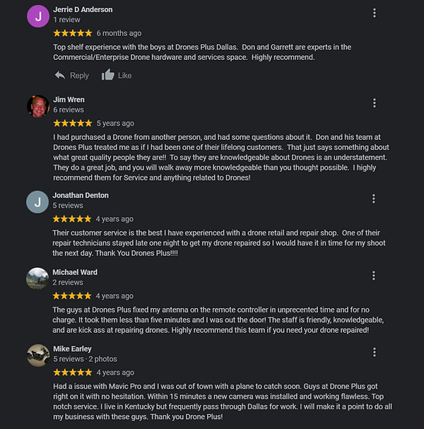 Happy customer reviews Drones Plus