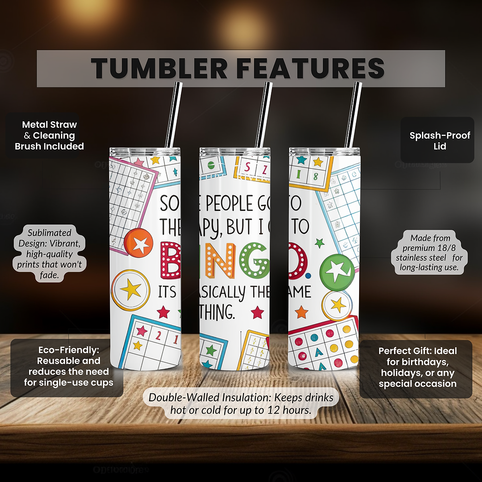 Thumbnail: Bingo Therapy Tumbler, 20oz Game Night Cup, Stress Relief Bingo Mug, Therapeutic Dauber Companion, Insulated Bingo Drinkware,