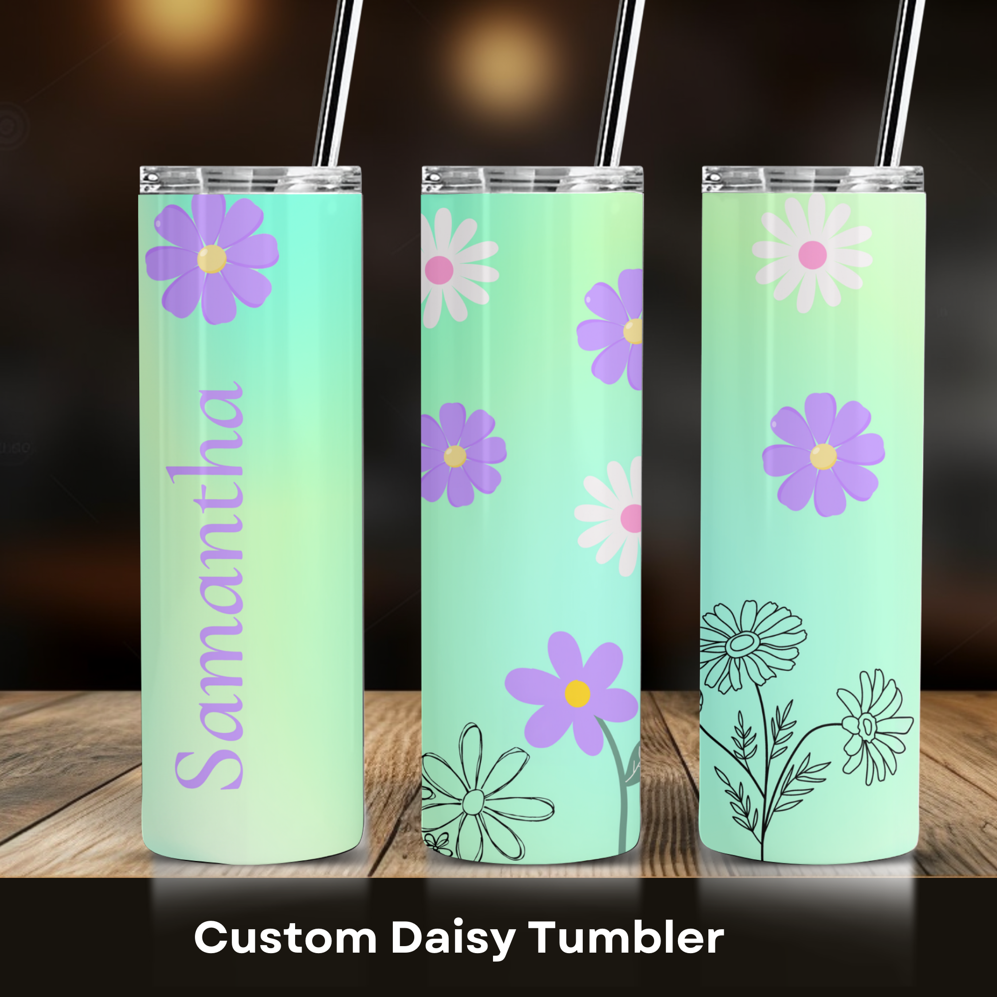 Daisy Tumblers, Personalized Tumbler, Floral Tumbler,