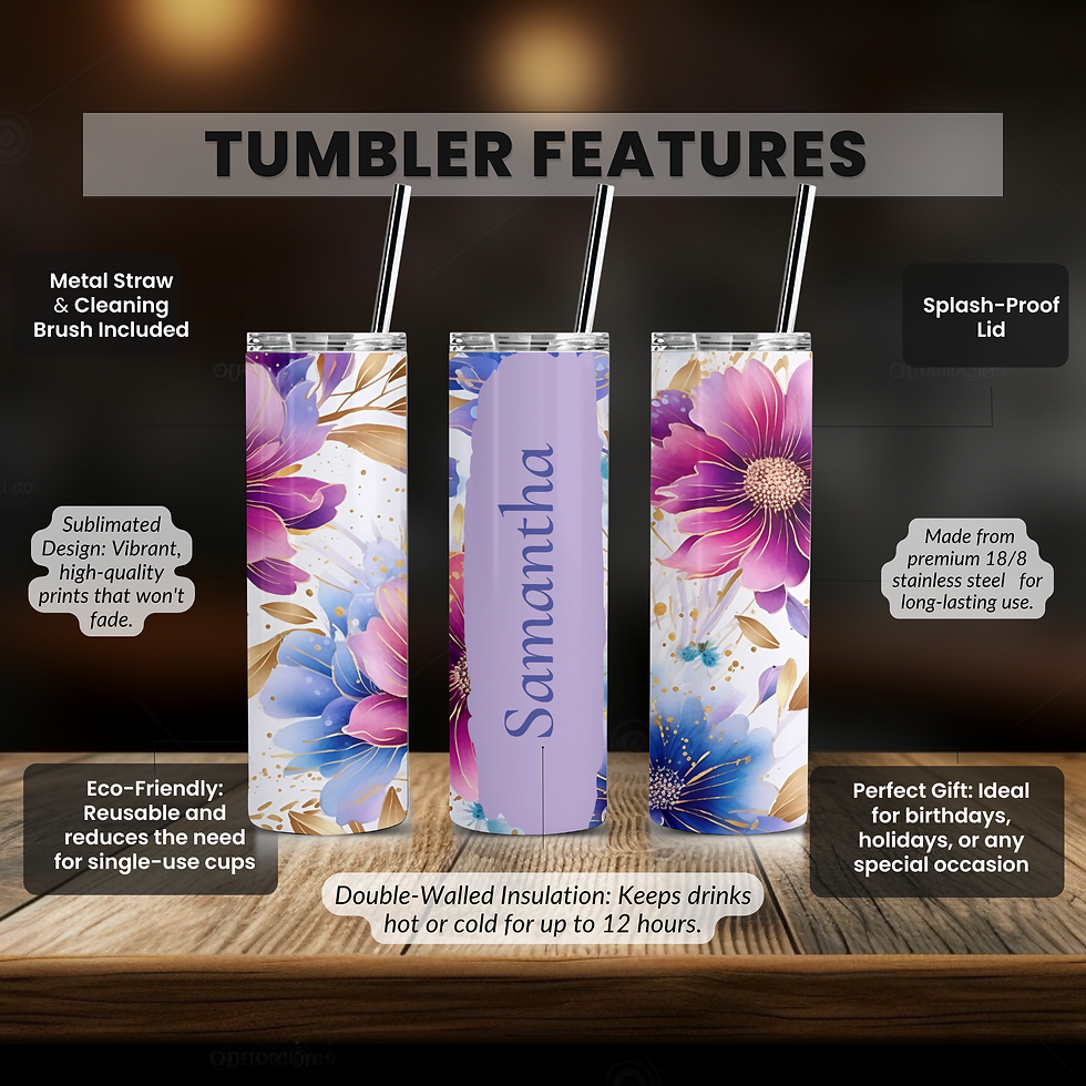 Thumbnail: Big bold spring flower tumbler, Personalized floral cup, Custom large bloom mug