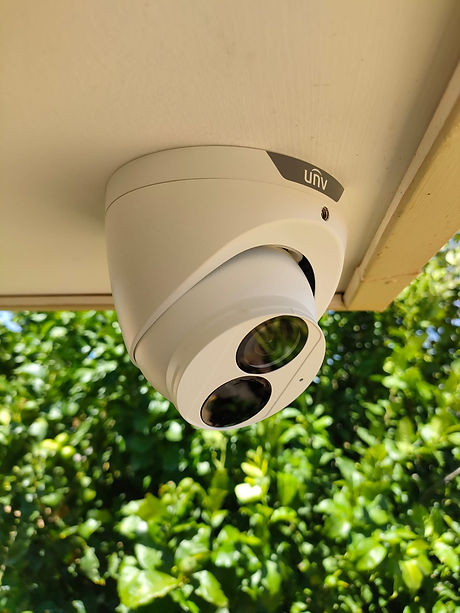 An installed security camera installed on a roof