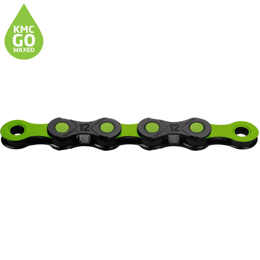 KMC X12 DLC Pre-waxed Chain 126L - DLC12 Black/Apple Green Waxed 126L