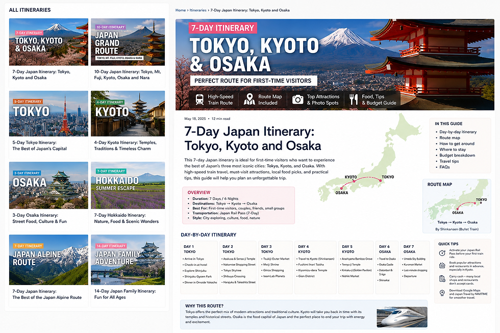 Complete 7-day Tokyo Kyoto Osaka itinerary guide and route