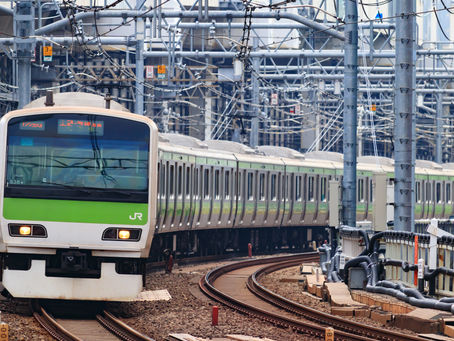 Yamanote Line train at Akihabara Station in Tokyo, Japan