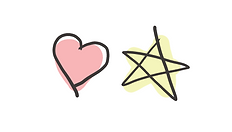 Logo da marca, um coração cor-de-rosa bébé e uma estrela desenhados a mão