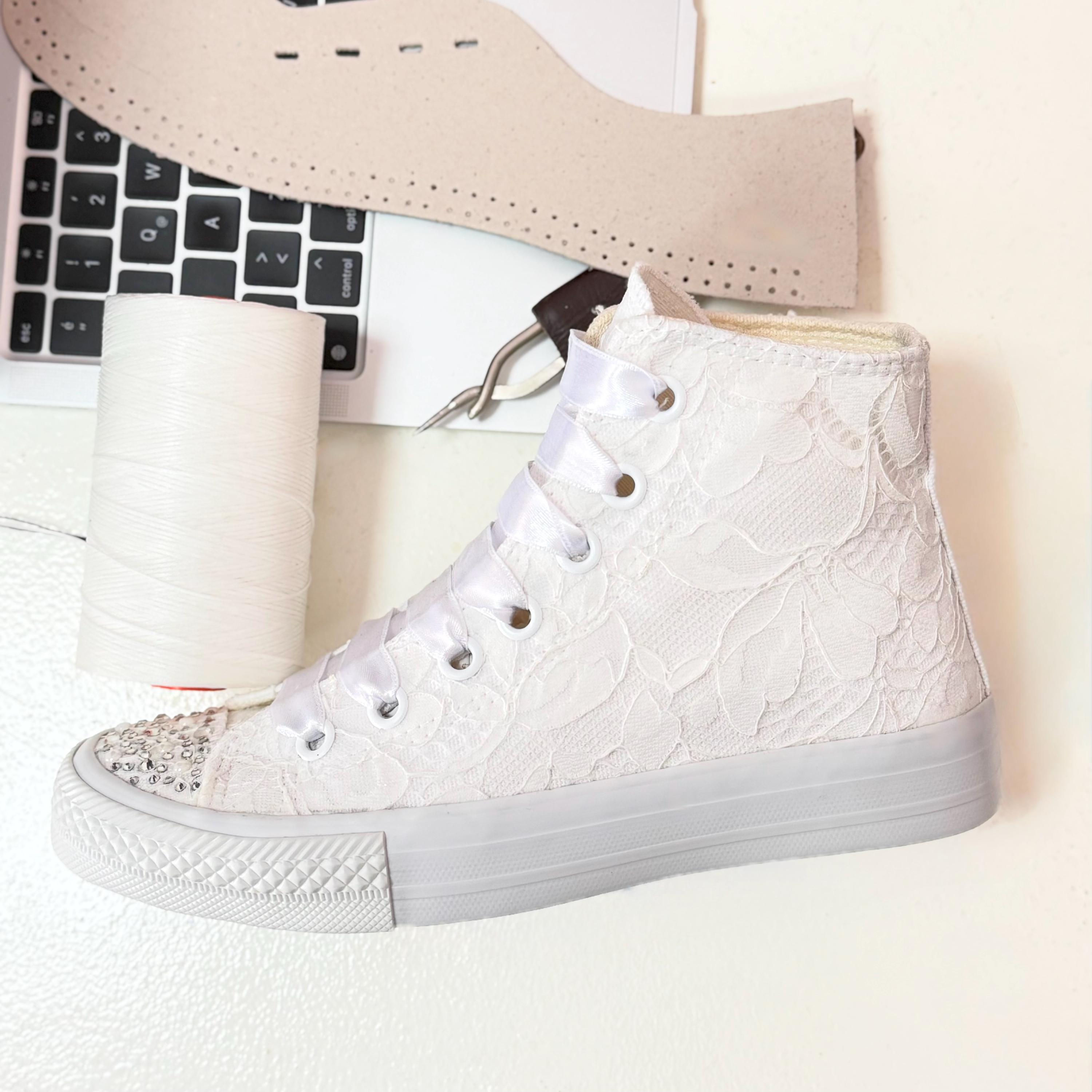 Personalized Garden Wedding Bride Shoes | Elegant White Lace Design