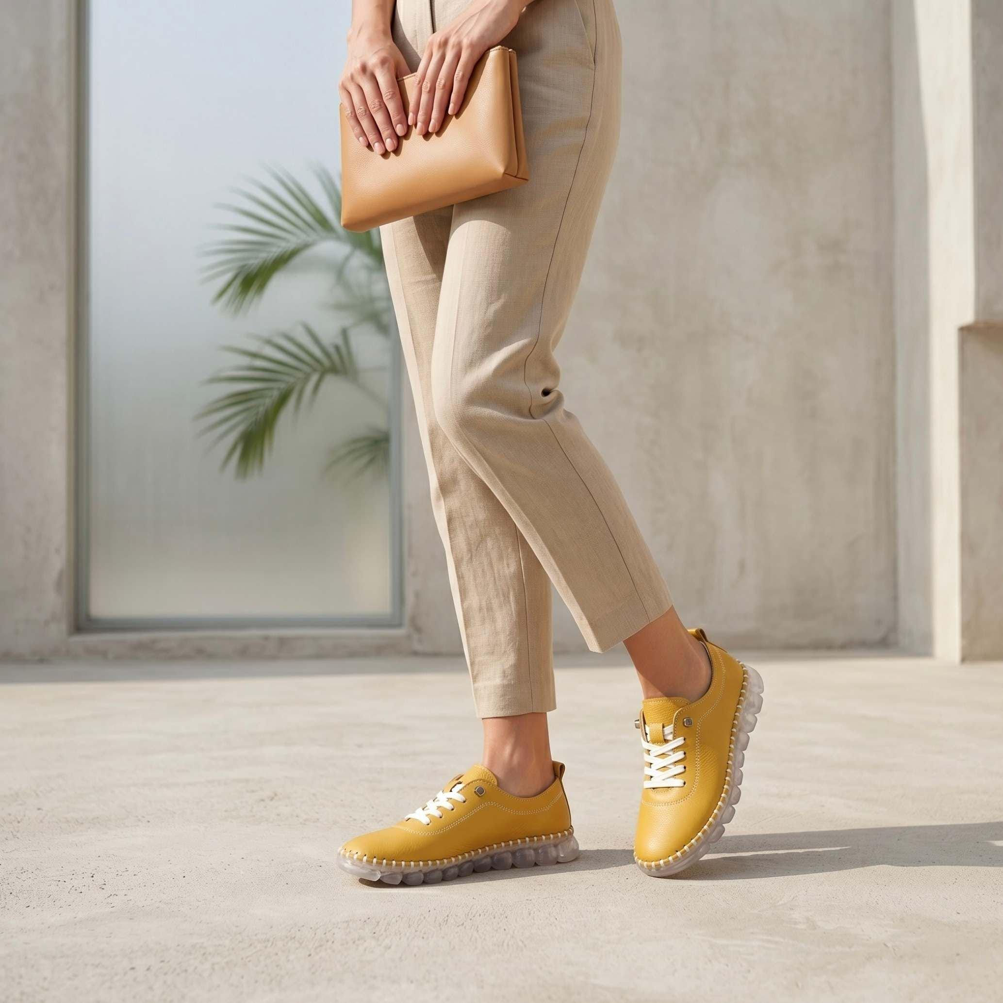 Handmade Yellow Leather Sneakers for Women - Comfortable Stylish Shoes