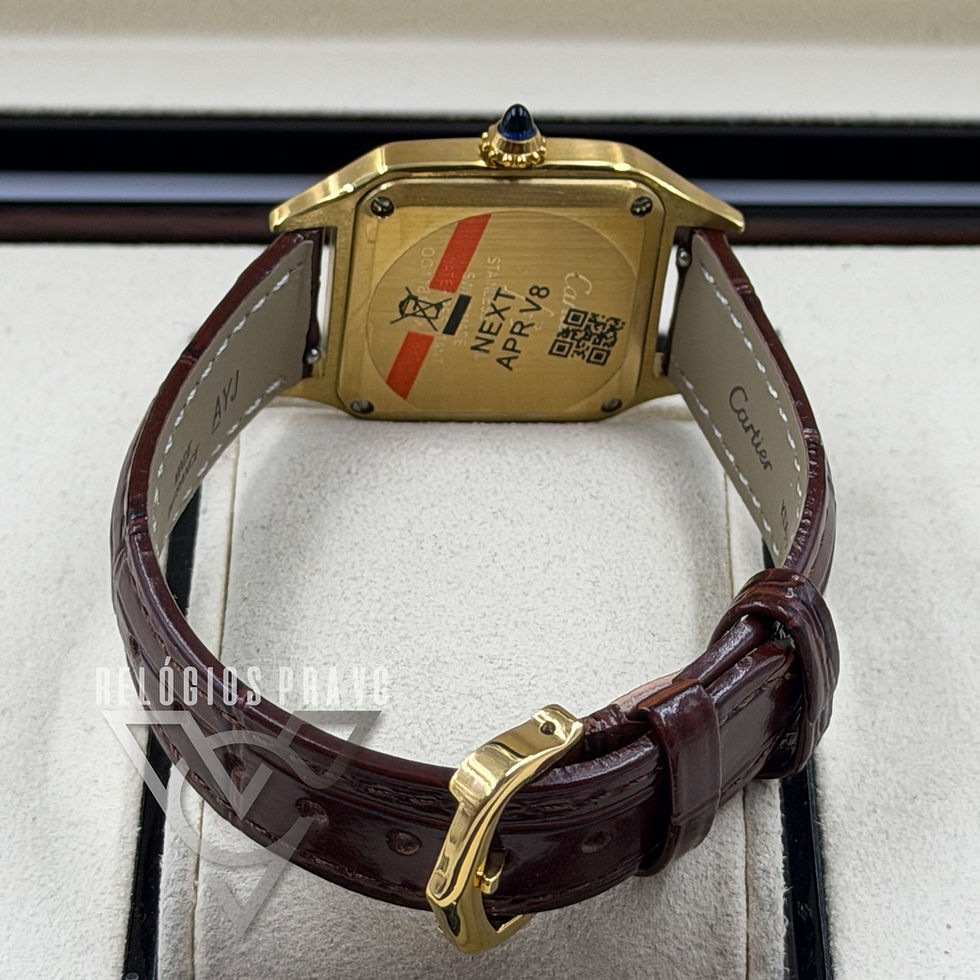 Miniatura: Cartier Santos Dumont Pequeno Dourado Couro Marrom Feminino
