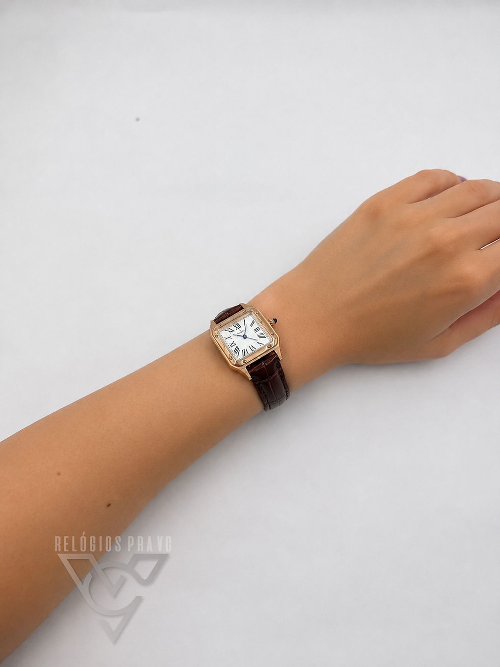 Miniatura: Cartier Santos Dumont Pequeno Rose Couro Marrom Feminino