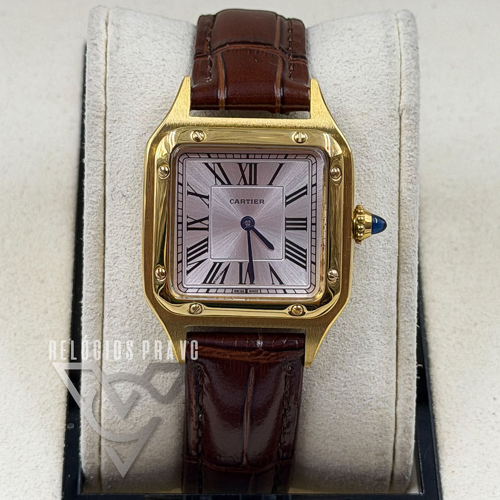 Miniatura: Cartier Santos Dumont Pequeno Dourado Couro Marrom Feminino