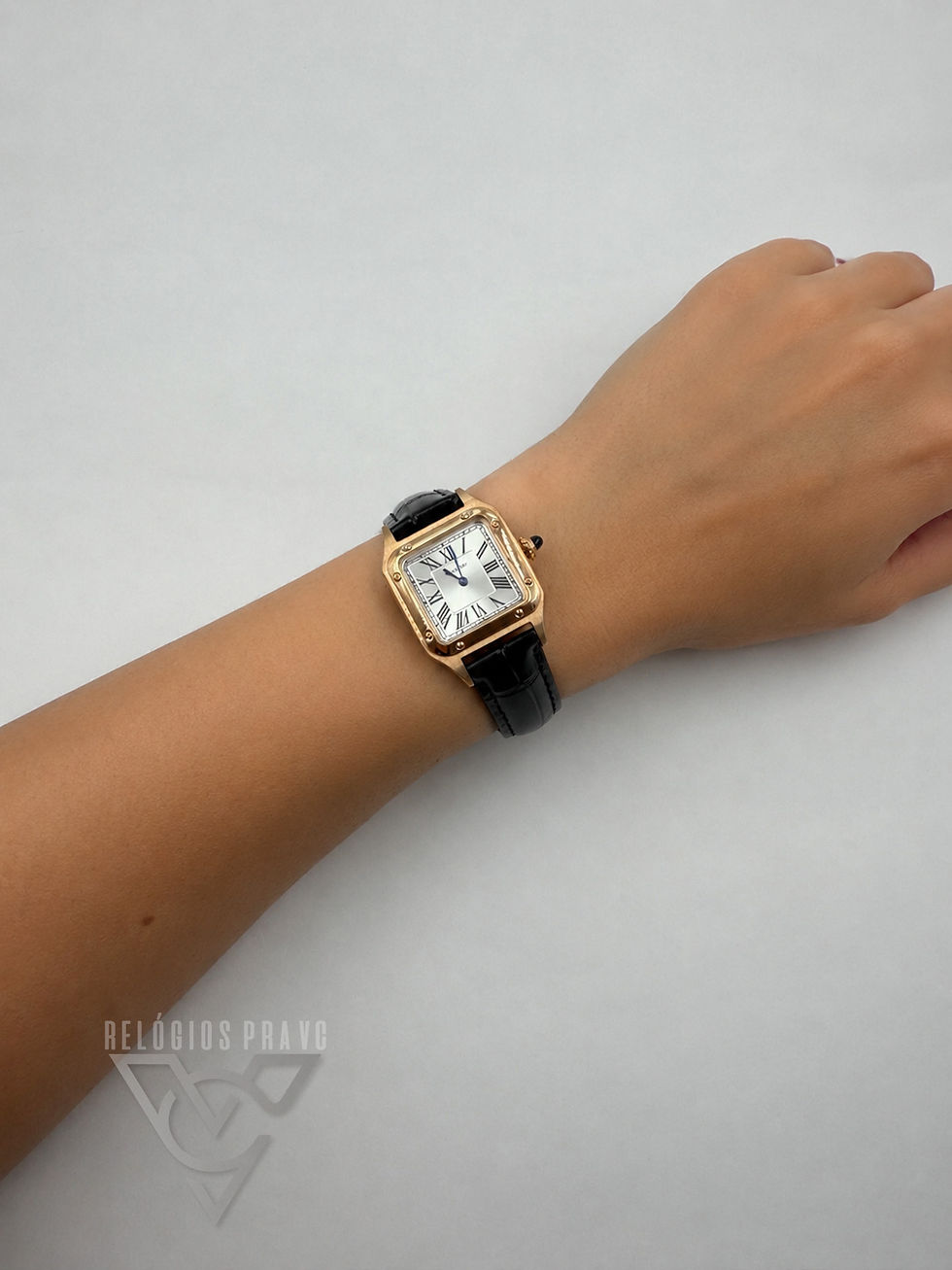 Miniatura: Cartier Santos Dumont Pequeno Rose Couro Preto Feminino