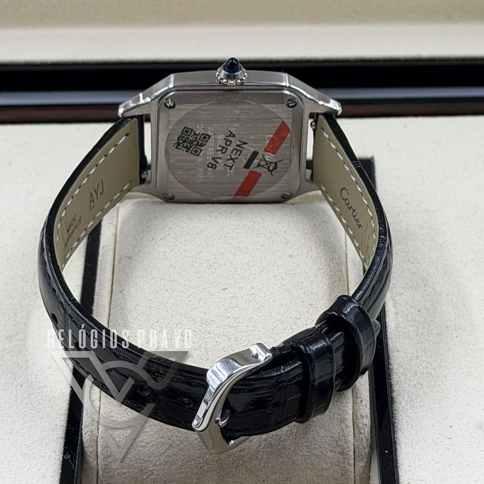 Miniatura: Cartier Santos Large Prata Couro Preto Feminino