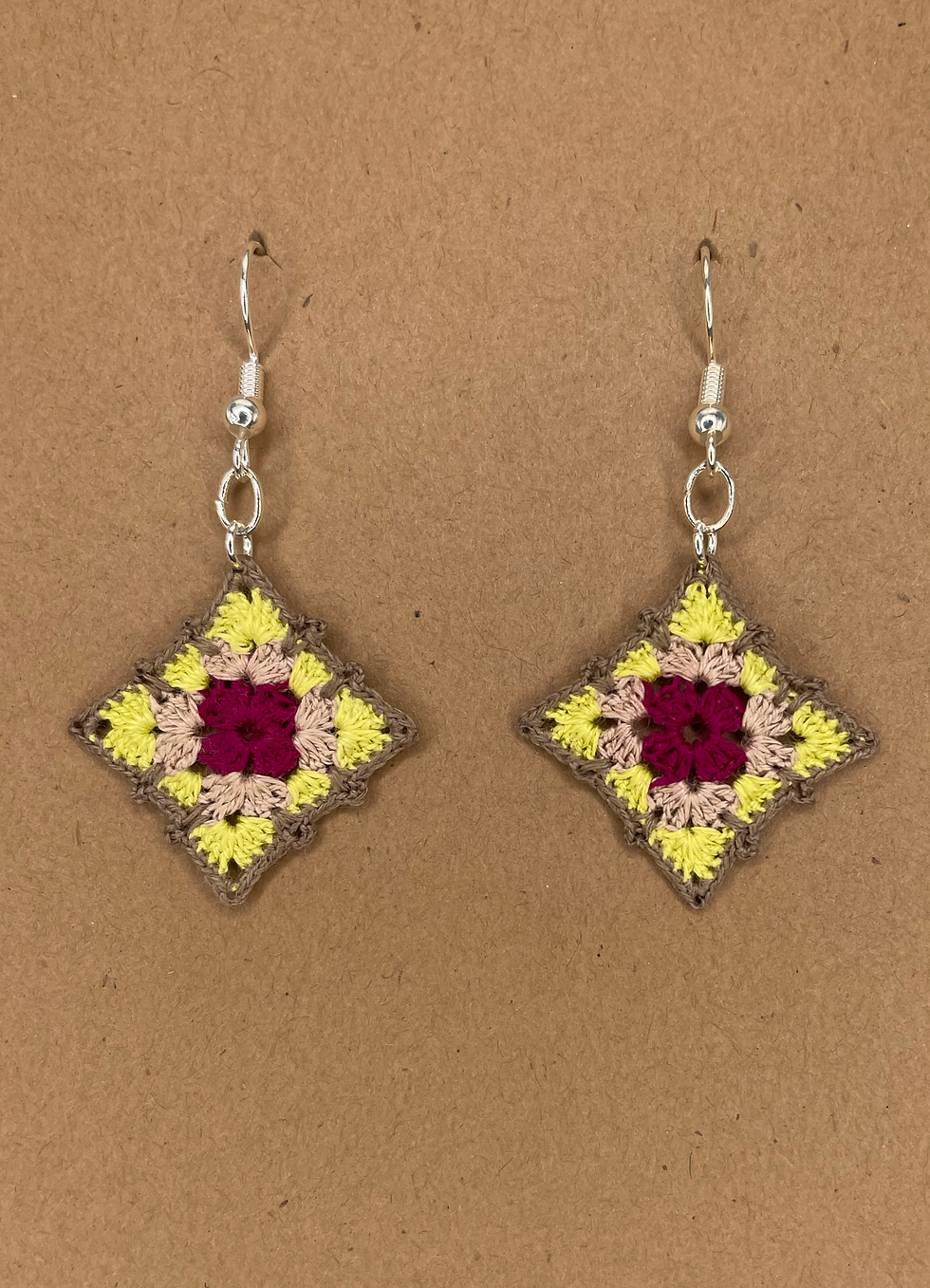 Maroon Dahlia Micro-Granny Square Earrings