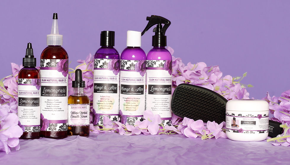 Eye-level view of an array of hair care products in nature-inspired packaging
