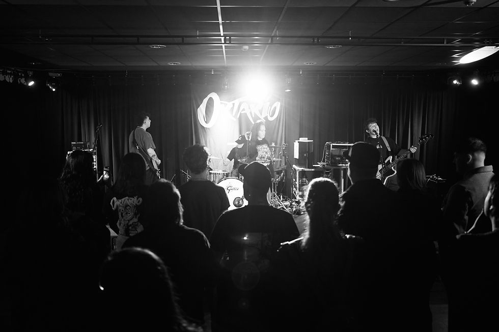 A black and white crowd photo of General Waste playing live in South Wales