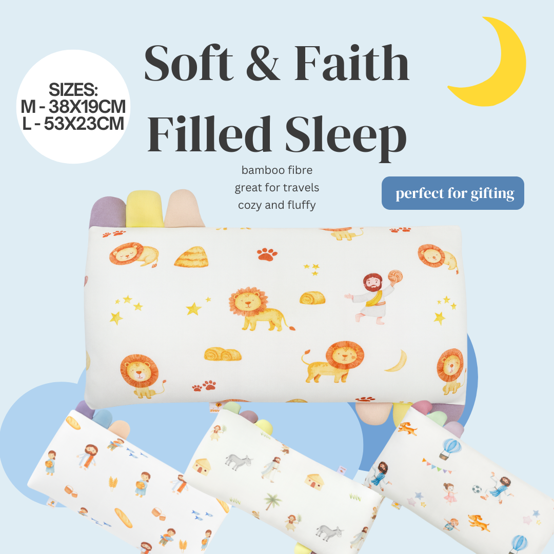 Bible Story Kids Pillow – Daniel & the Lions | Soft Bamboo Pillow for Baptism