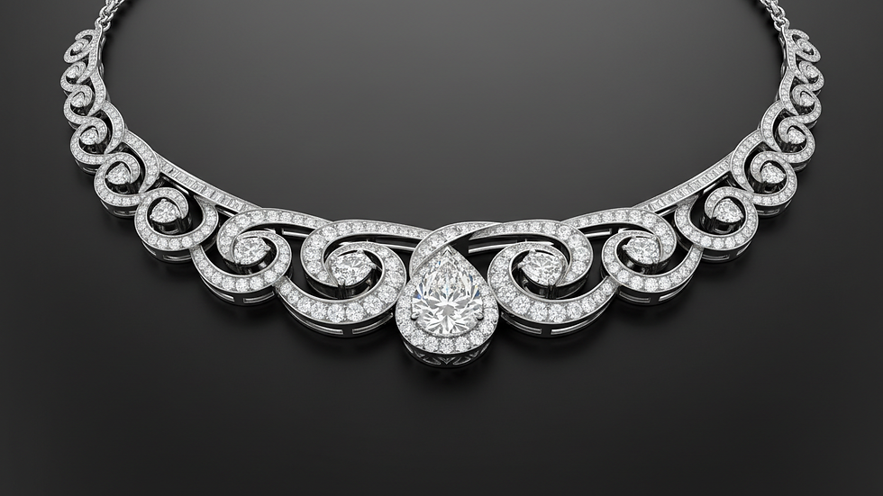 Vista a nivel de ojo de un collar de diamantes con diseño exclusivo