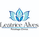 Logo flor estilizada em tons de azul com o símbolo da psicologia branco no centro escrito Leatrice Alves Psicóloga clínica