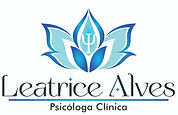 Logo flor estilizada em tons de azul com o símbolo da psicologia branco no centro escrito Leatrice Alves Psicóloga clínica