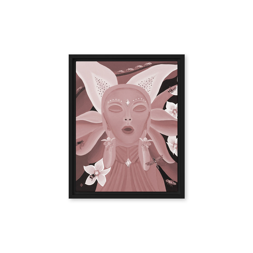 Thumbnail: Hathors Remembered fine art framed canvas print featuring an ancient sepia and rose painting of a flower being art.