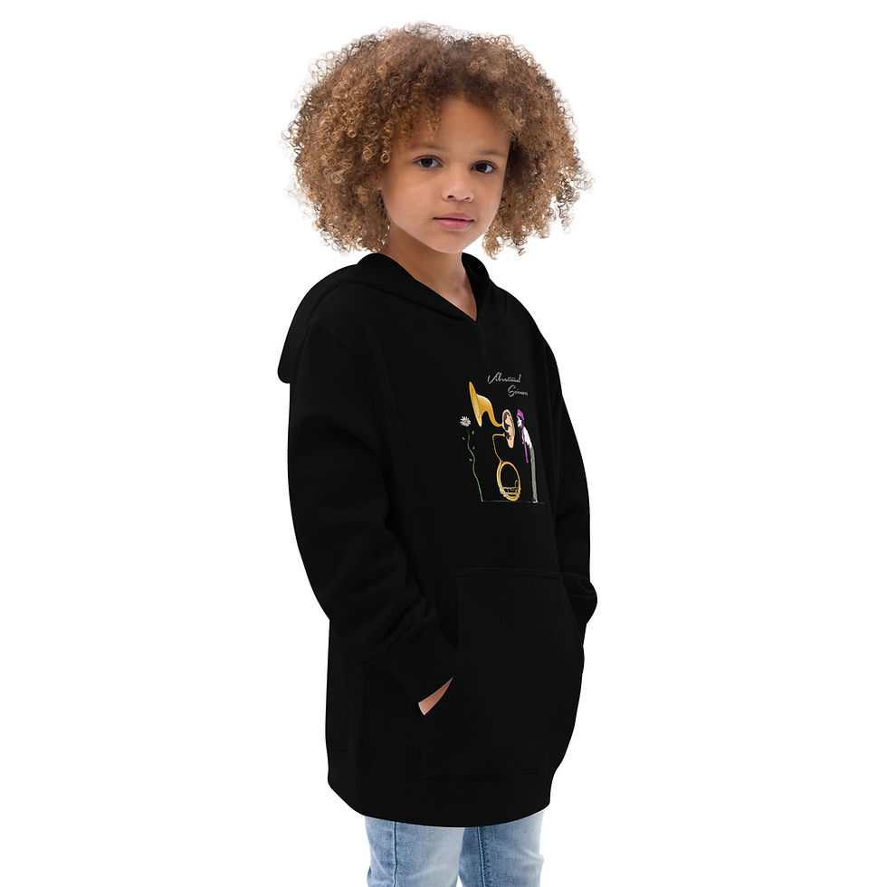 Thumbnail: Kids Unisex Black Classic Fleece Hoodie with Surreal Vibrational Sciences Illustration- Exploring the Nature of Reality
