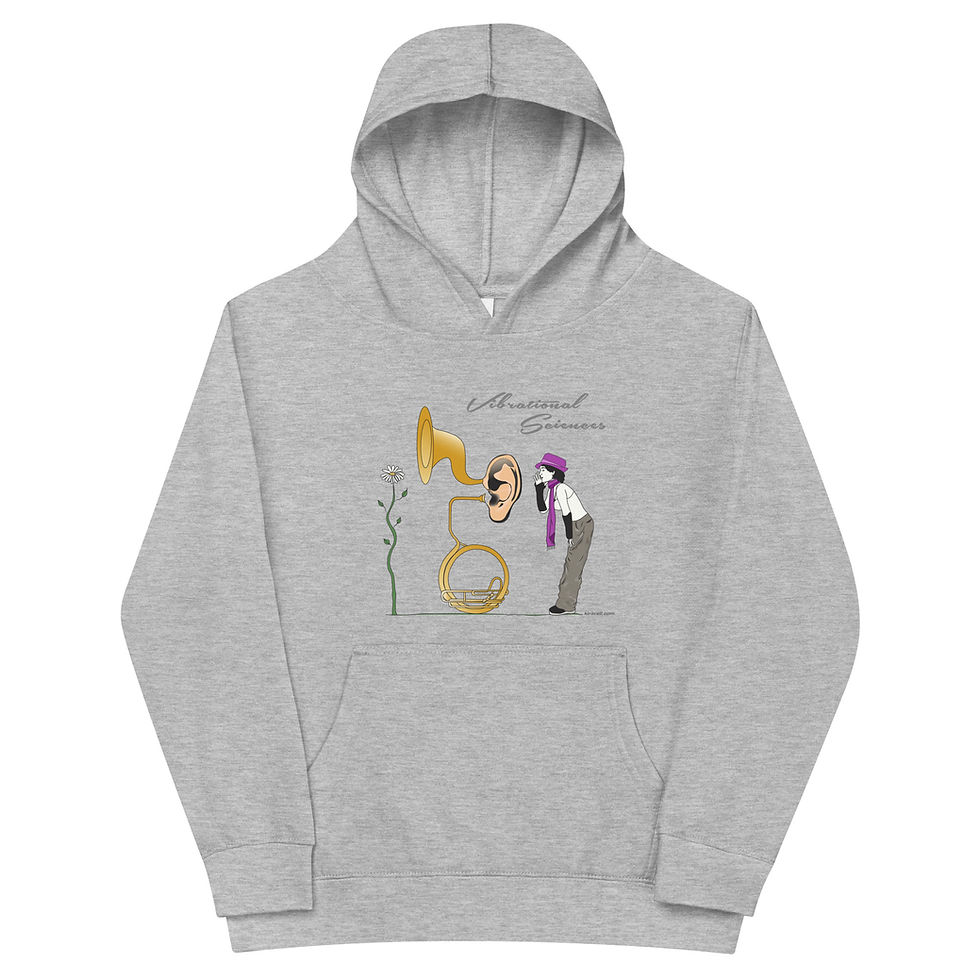 Thumbnail: Kids Vibrational Sciences Illustration hoodie featuring a surrealist whisper and blooming flower creation scene.