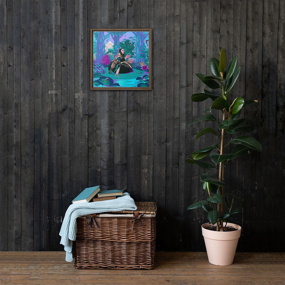 Thumbnail: New Earth Portal Illustration canvas print featuring a bioluminescent jungle scene with a pyramid and exotic creatures.