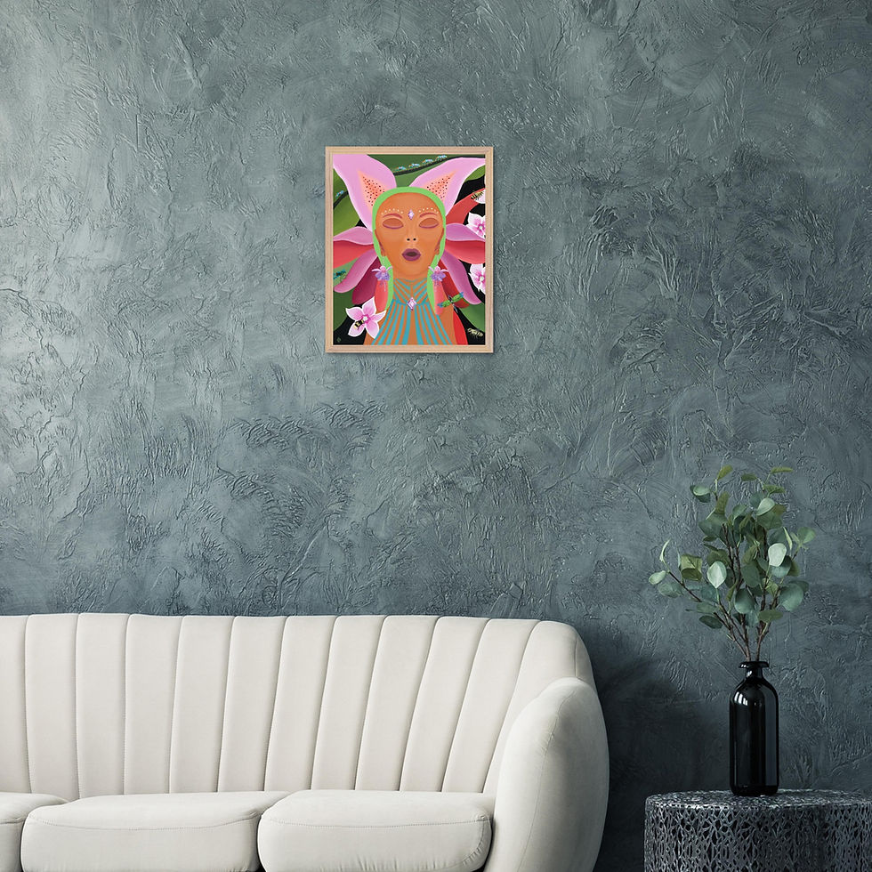 Thumbnail: Hathors Fine Art Print - Colorful Tropical 'Flower Being' Original Art