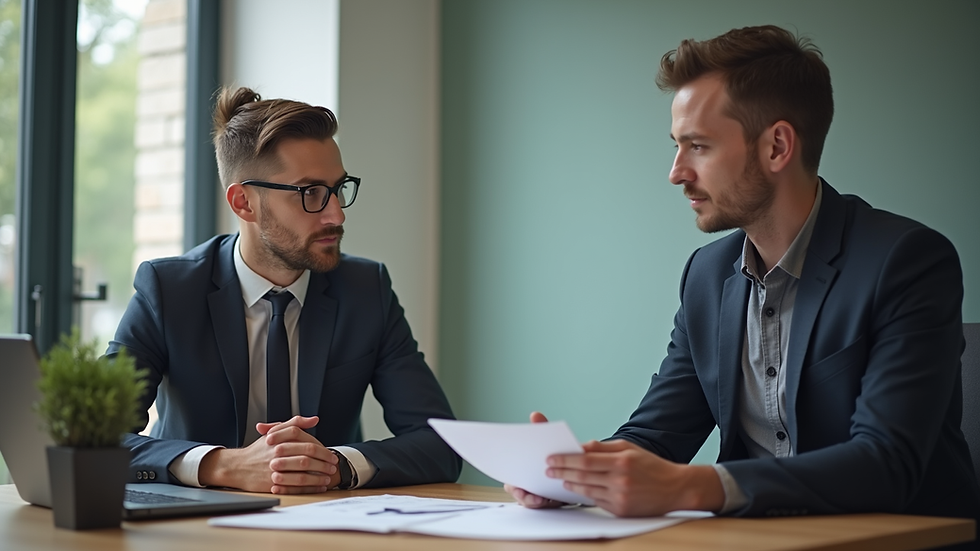 Eye-level view of a financial advisor discussing funding options with a startup founder