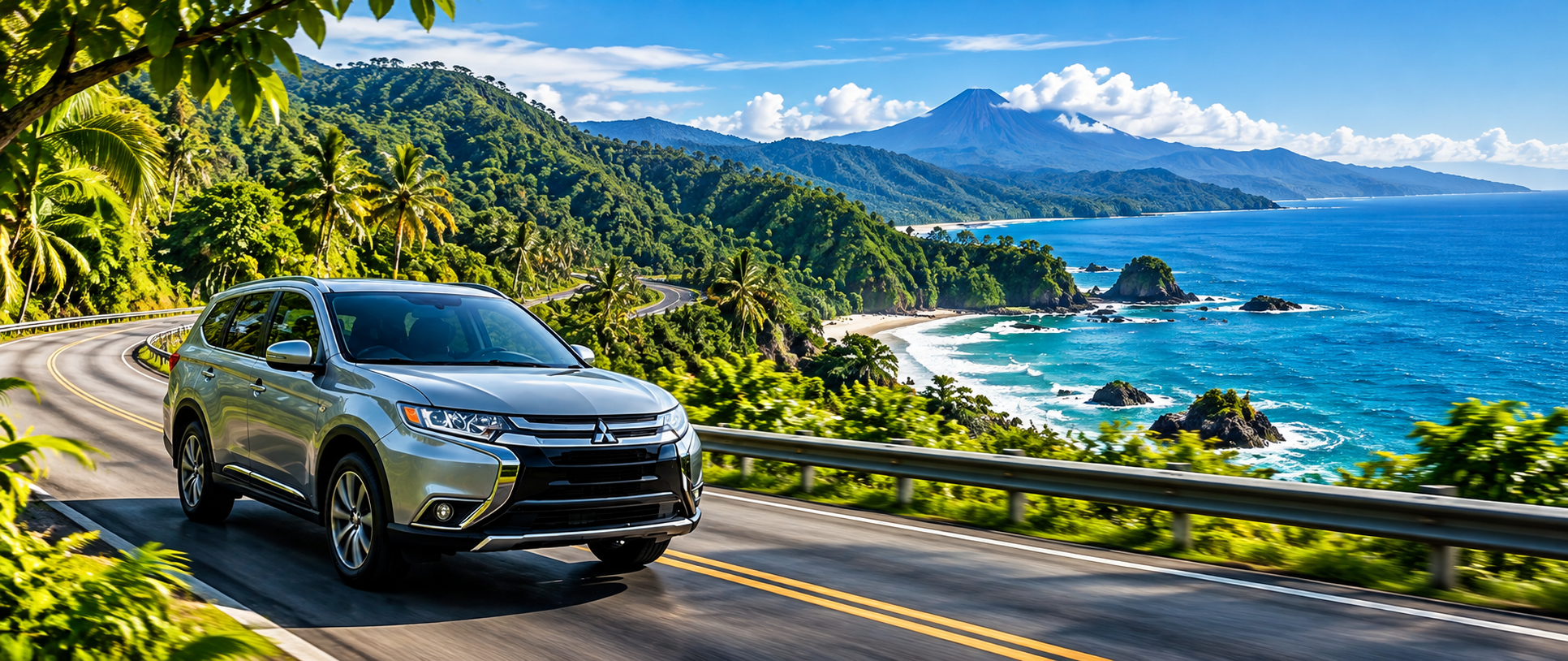 SUV on a tropical coastal road in Costa Rica