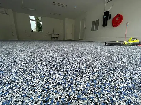 Full flake broadcast garage floor