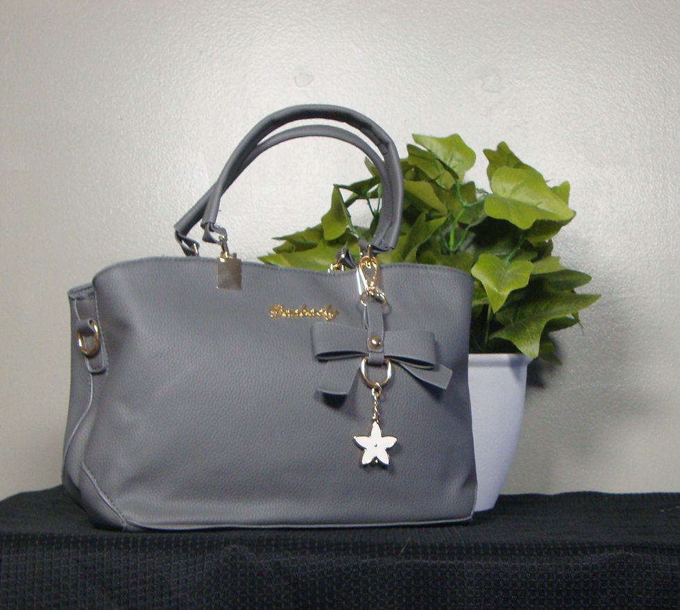 Grey Danbaoly PU Handbag with bow charm and star pendant