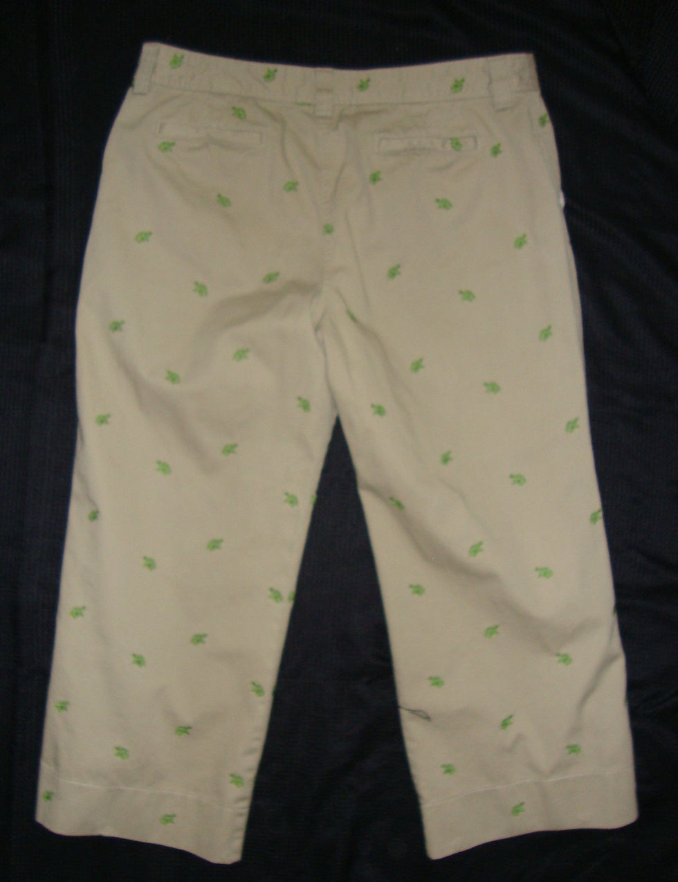 Thumbnail: Back of J.Crew khaki chino pants with green turtle pattern