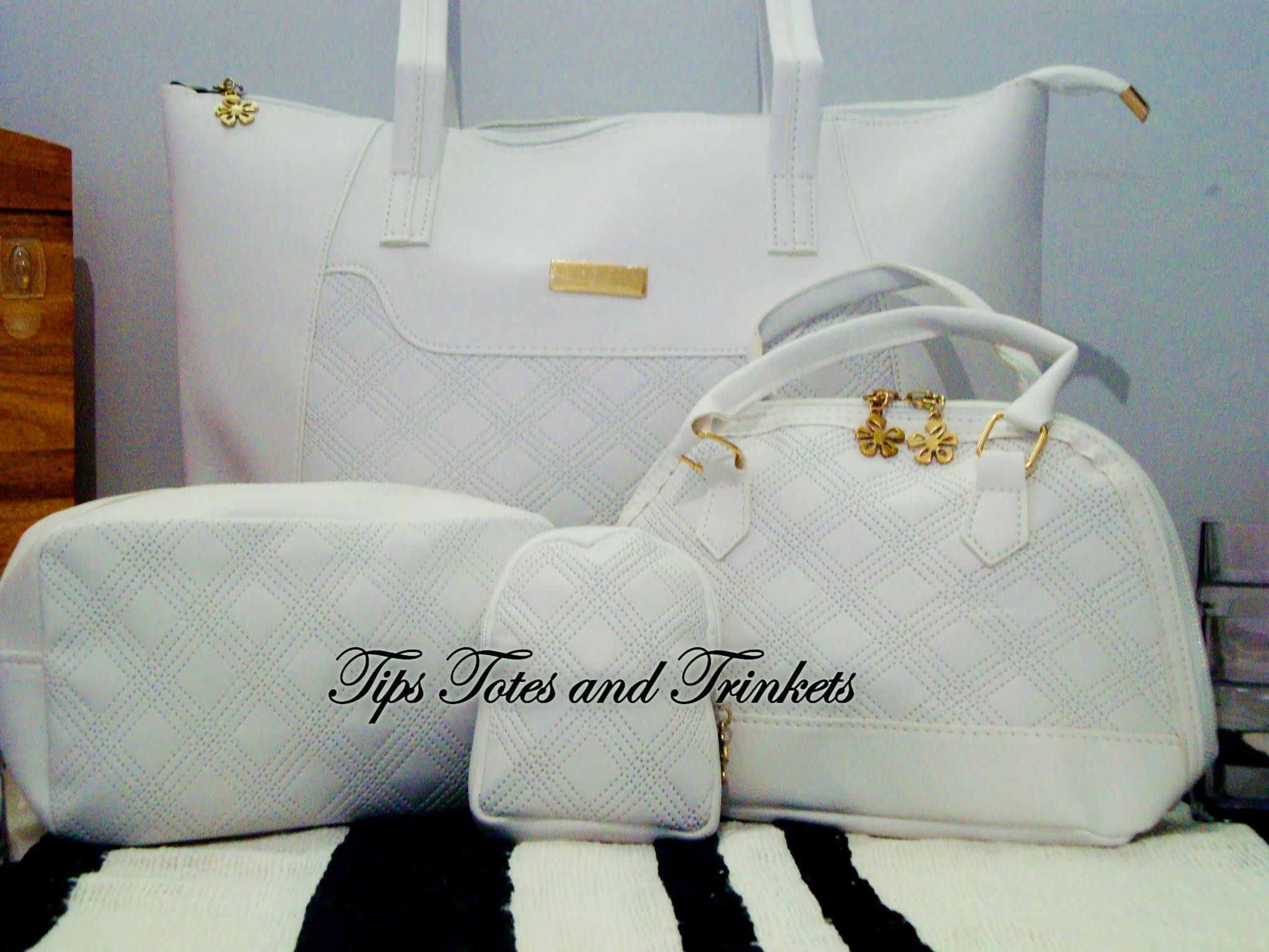 White quilted PU leather 4-piece handbag set