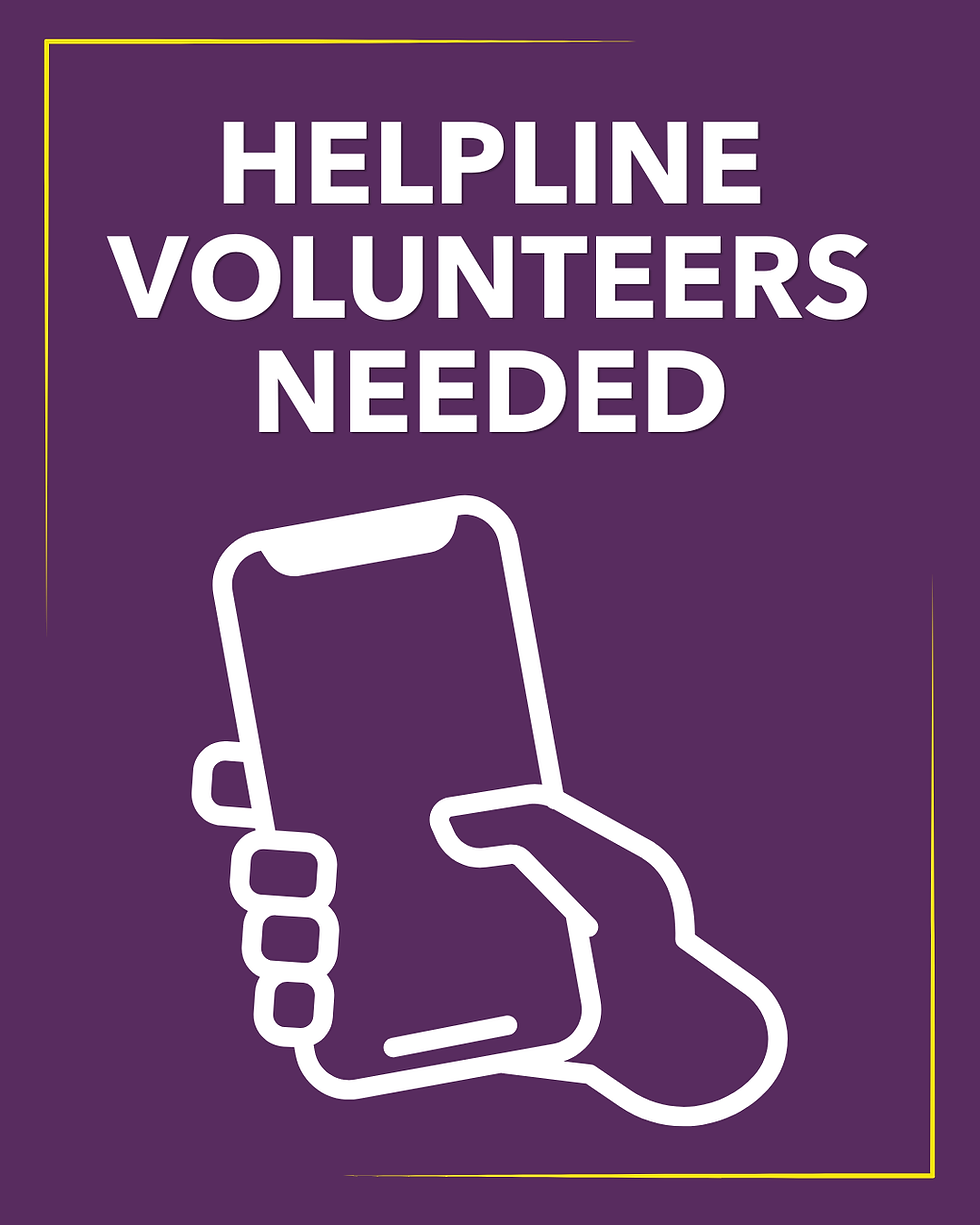 Helpline volunteers needed. Icon art: a hand holding a smartphone.