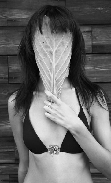 Woman with Cabbage Leaf B&W