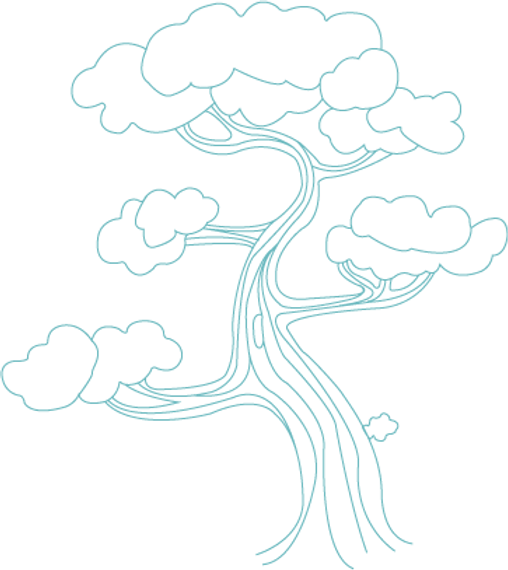 line art of a tree growing and flourishing from the roots up