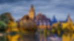 Vajdahunyad castle surrounded by the water of the boating lake of the City Park (aka Varosliget) in Budapest Hungary