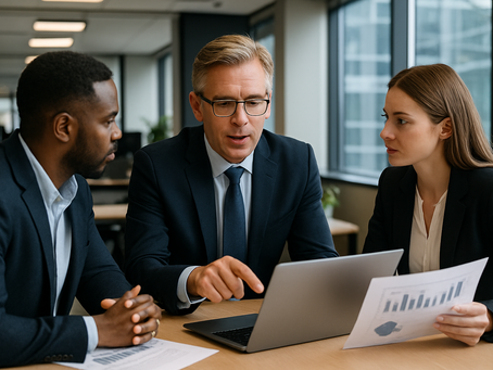 Three professionals discussing their data plan