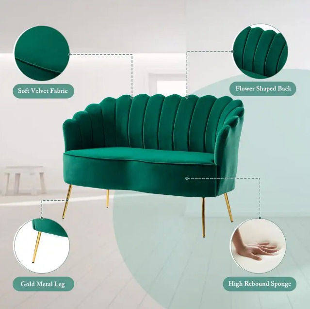 Thumbnail: Emerald Green Velvet Petal Settee
