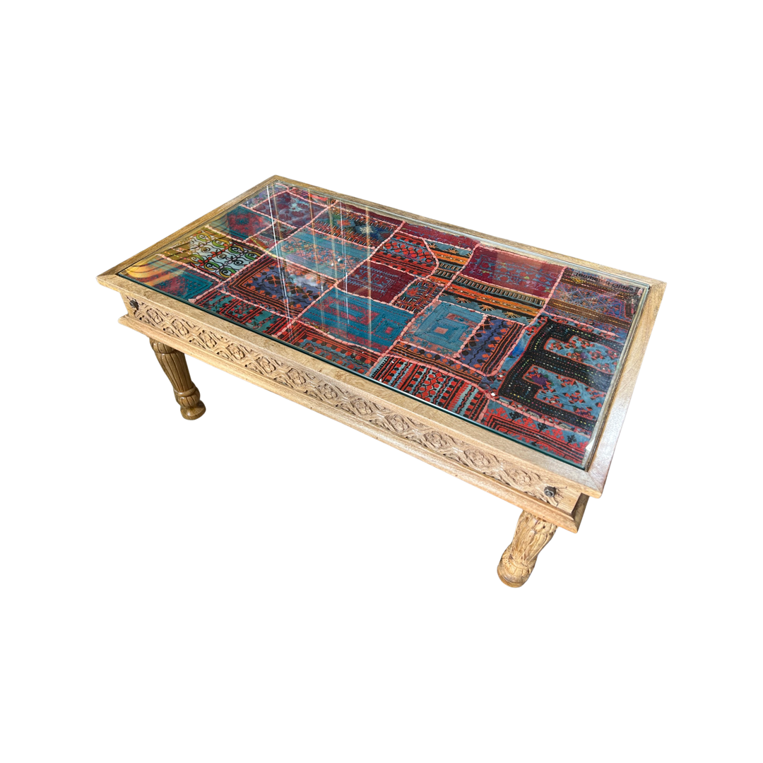 Wood Carved Embroidery Top Coffee Table