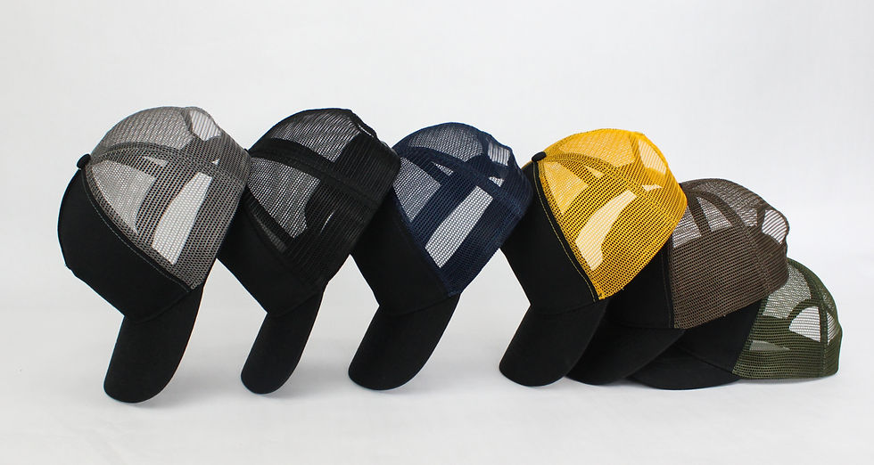6 Mesh Coloured Trucker Caps leaning on each other