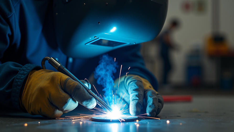 Close-up view of welding inspector reviewing a weld joint