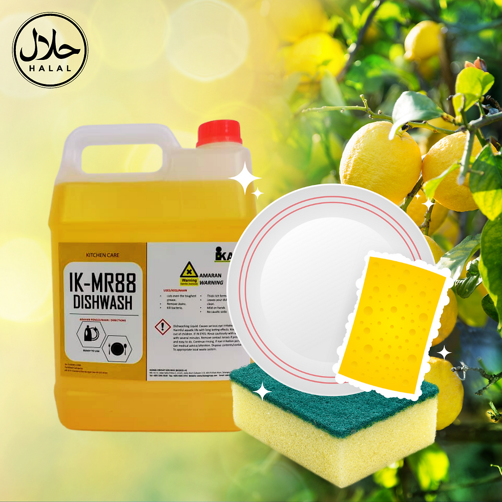 IKAWA MR88 Dishwash Detergent 5L bottle with lemon fragrance, featuring a bright yellow label and ergonomic handle, designed