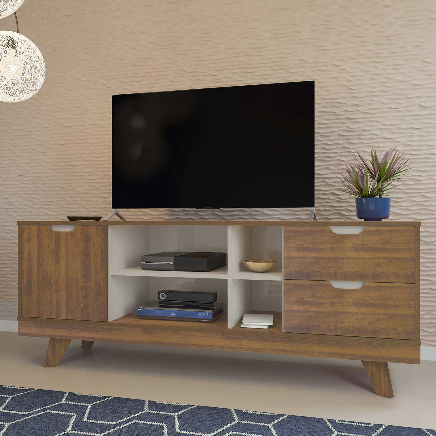 RACK ARTELY MICHIGAN PARA TV ATÉ 60 POLEGADAS COR PINHO C/OFF WHITE