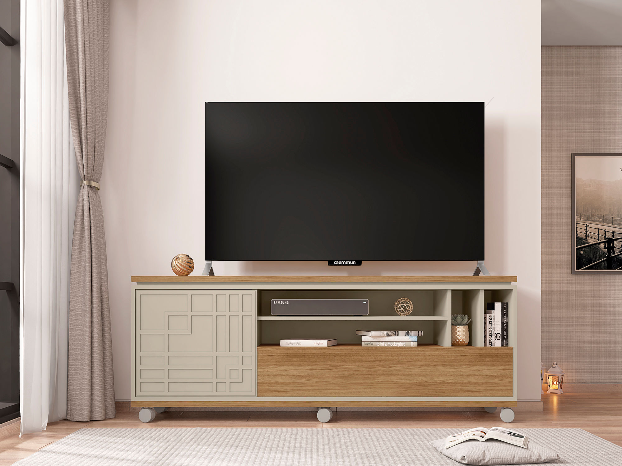 Rack Form para TV até 65 polegadas Buriti / off whithe Caemmun