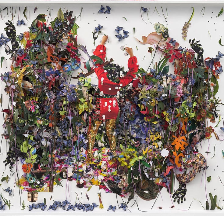 Swamp surrounded by ferns and trees