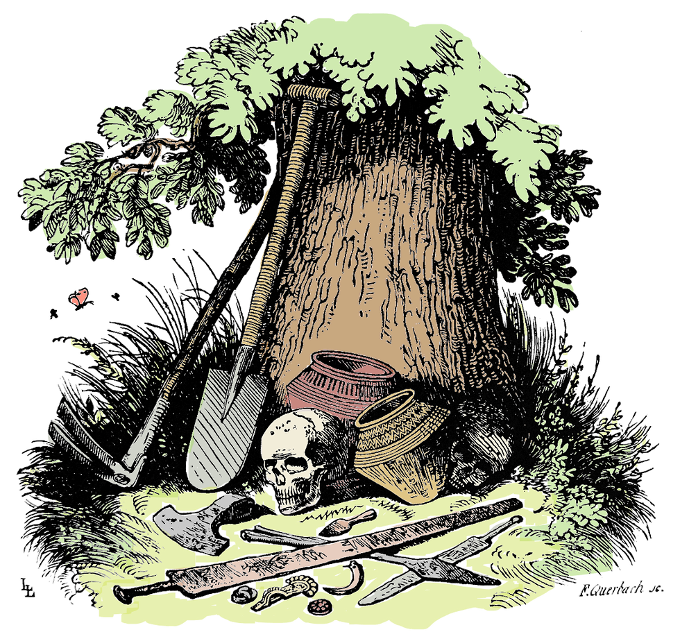 Titelbild: Nachträglich kolorierte Illustration aus der Veröffentlichung "Das Germanische Todtenlager bei Selzen" von W. und L. Lindenschmit, Mainz, 1846".