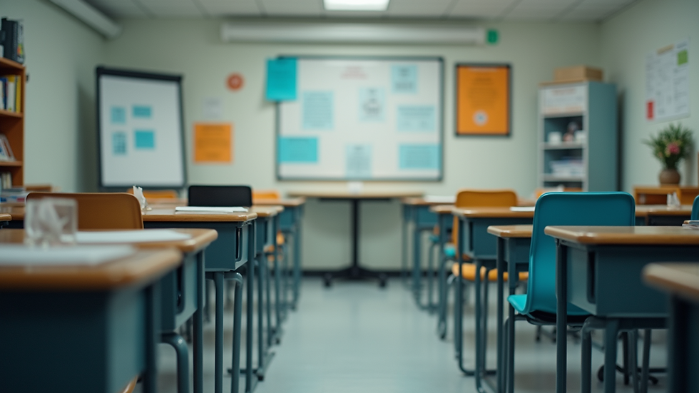 Eye-level view of a classroom with educational materials on display